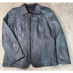Simon B Collection Vintage Blue Leather Jacket Womens Italian 46 (US Large) 1973